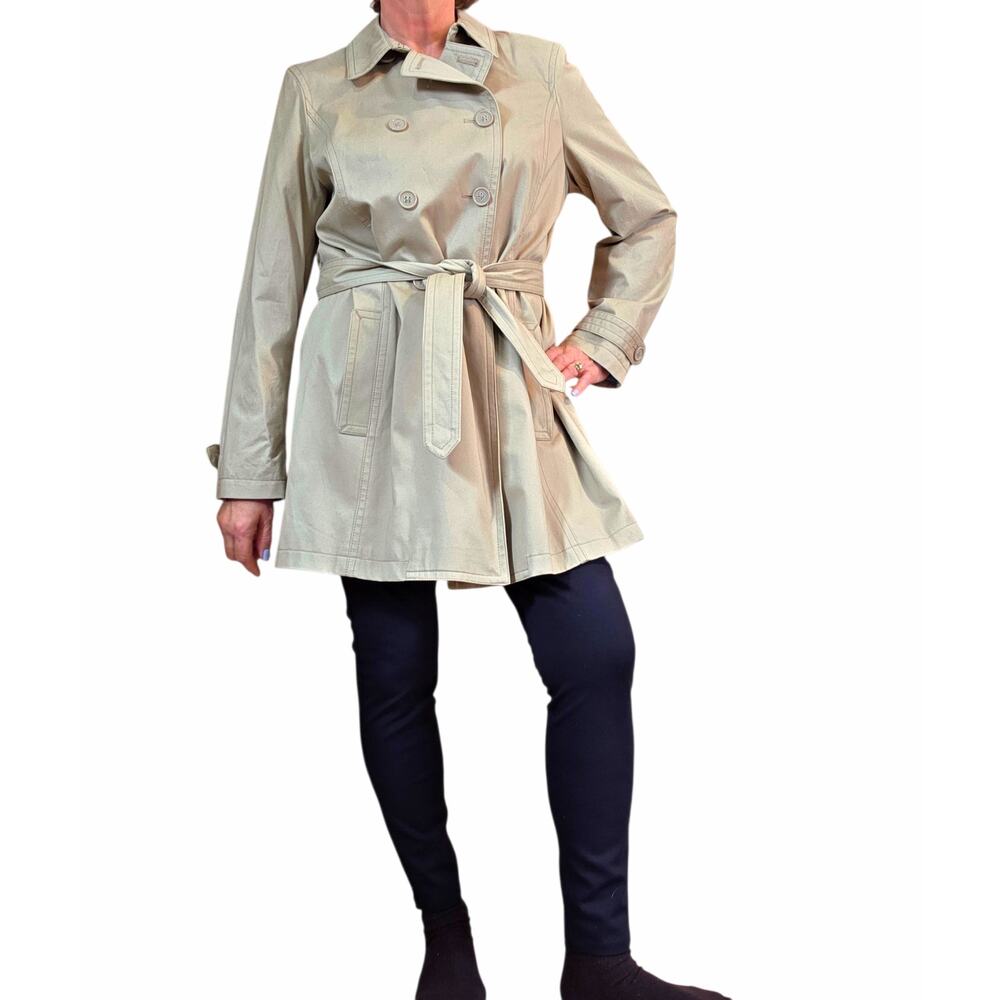 Coach Trench Coat Double Breasted, Belted, above the knee length, sz XL Tan - Picture 2 of 13